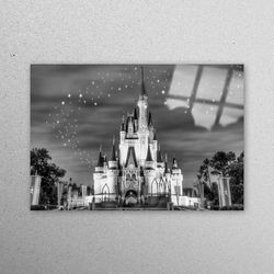 glass wall art, mural art, workplace decor, cinderella castle, kids wall art, girl room glass art, night landscape workp
