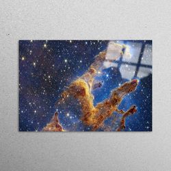 glass wall art, space telescope wall art, glass wall art modern, workplace decor, night landscape glass art,