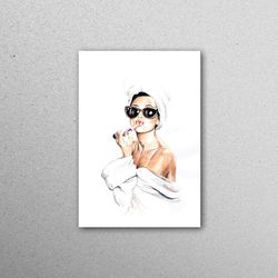 glass wall art, workplace decor, glass wall decor, trendy glass wall, audrey hepburn style wall art, contemporary workpl
