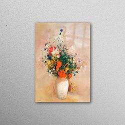 glass wall art, workplace decor, glass wall decor, vase of flowers, vase of flowers workplace decor, oil painting print,