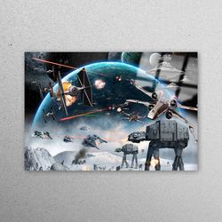 glass wall art, workplace decor, mural art, star wars space battle, space wall art, contemporary wall decor, movie workp