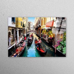 glass wall art, workplace decor, mural art, venice landscape workplace decor, city workplace decor, venice glass decor,
