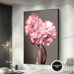 decorative wall art, blooming head print, rose head woman, flower woman wall art, fashion woman, head of flowers canvas,