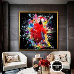 decorative wall art, colorful parrot art, bird print, animal canvas art, animal canvas, colorful birds, large wall art,
