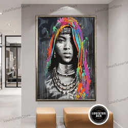 decorative wall art, ethnic canvas art, women wall art, canvas wall art, ethnic women wall art, african woman wall art,