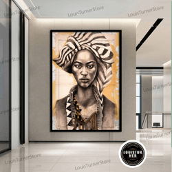 decorative wall art, ethnic woman canvas art, ethnic canvas print, woman canvas painting, woman canvas print, framed rea