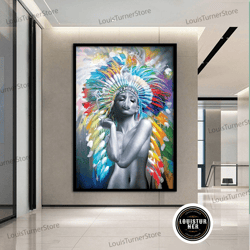 decorative wall art, ethnic woman canvas art, ethnic canvas print, woman canvas painting, woman canvas print, framed rea