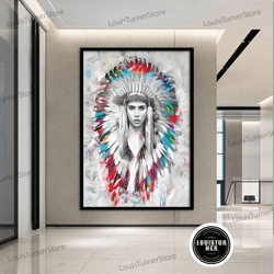 decorative wall art, ethnic woman canvas art, ethnic canvas print, woman canvas painting, woman canvas print, framed rea