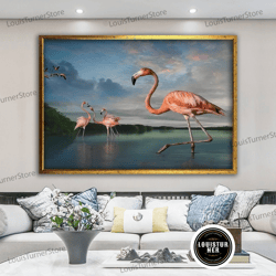 decorative wall art, flamingo canvas wall art, animal wall art, pink flamingo wall print, flamingos on water, flamingo w