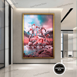 decorative wall art, flamingo canvas wall art, animal wall art, pink flamingo wall print, flamingos on water, flamingo w