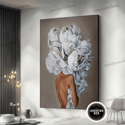 decorative wall art, flower woman wall art, rose head woman, fashion woman, blooming head print, head of flowers canvas,