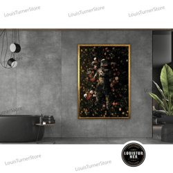 decorative wall art, flowers in astronaut, astronaut poster print, astronaut canvas print, garden delight art