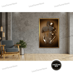 decorative wall art, following love man and woman painting, love couples canvas painting, bronze canvas print-1