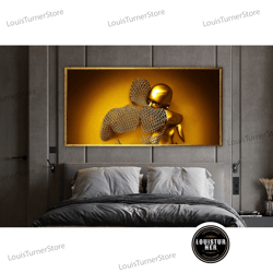 decorative wall art, following love man and woman painting, love couples canvas painting, bronze canvas print