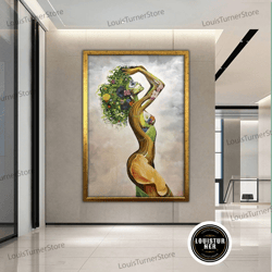 decorative wall art, leaf canvas art, fashion canvas print, leaf dressed canvas print, green woman print, colorful canva