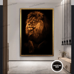 decorative wall art, lion canvas painting, animal wall art, canvas wall art, luxury framed wall decor,bronze lion canvas