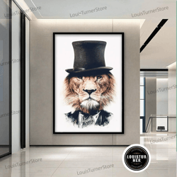 decorative wall art, lion with fedora, motivational poster art, suit lion print, animals print home decoration, lion des