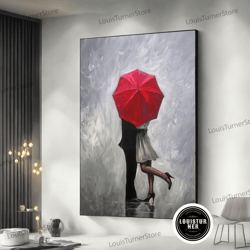 decorative wall art, love canvas print, love couples painting, hug wall art, kissing under an umbrella poster, gift art