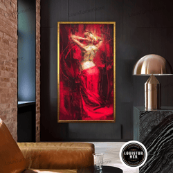 decorative wall art, sexy woman in red dress, nude woman silhouette, nude woman art, naked woman painting, framed canvas