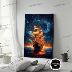 decorative wall art, ship canvas, pirate ship painting, rowing boat wall art, ship canvas wall art, room decor, canvas w