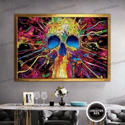 decorative wall art, skull print on canvas, modern wall art, canvas wall art, skeleton print, skull canvas art, graffiti