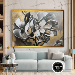 decorative wall art, white flowers canvas art, flower wall decor, floral wall art, gold canvas print, natural wall decor