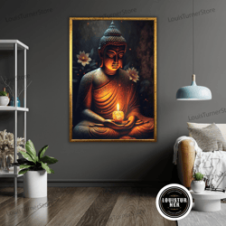 decorative wall art, buddha lotus art print, ready to hang, framed wall decor, zen gift