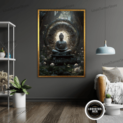 decorative wall art, buddha jungle statue canvas print, ready to hang, framed art, zen wall decor, nature inspired