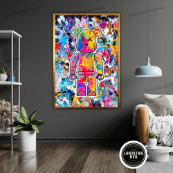decorative wall art, graffiti bear art canvas print, street art decor, urban wall art, ready to hang, framed canvas