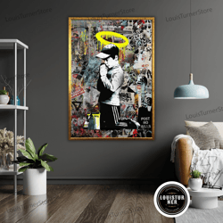 decorative wall art, graffiti boy pop art canvas print, ready to hang wall art, framed urban street art, colorful home d