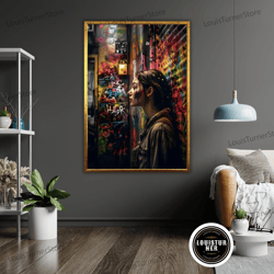 decorative wall art, graffiti girl art canvas print, ready to hang wall decor, urban art, modern street art, colorful ho