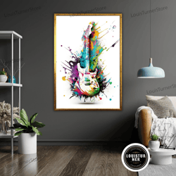 decorative wall art, graffiti guitar art canvas print, ready to hang, framed wall decor, music lover gift