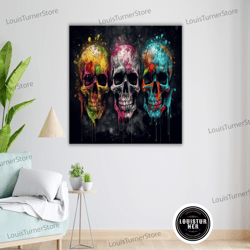 decorative wall art, graffiti skulls art canvas print, ready to hang, framed wall decor, street art poster