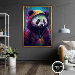 decorative wall art, graffiti panda art canvas, street style wall decor, urban panda painting, hip hop panda art, animal