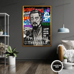decorative wall art, graffiti style leonardo dicaprio meme canvas art, pop culture wall decoration, funny celebrity wall