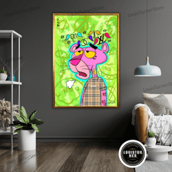 decorative wall art, graffiti the pink panther art canvas, street style wall decor, urban the pink panther painting, the