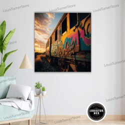 decorative wall art, graffiti train art canvas print, urban street art, ready to hang, framed wall decor