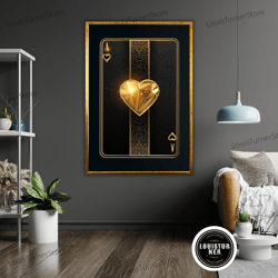 decorative wall art, hearts playing card art canvas, casino decor, card lover gift, game room wall art