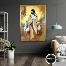 decorative wall art, jesus with lamb ready to hang canvas print, religious wall art, framed home decor