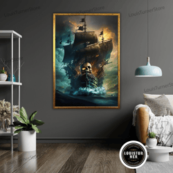 decorative wall art, pirate ship canvas print, nautical wall art, ready to hang, framed canvas, ocean decor