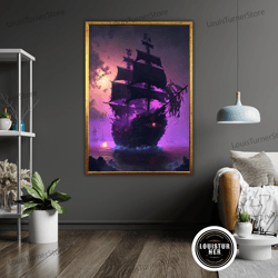 decorative wall art, pirate ship painting, canvas print, ready to hang art, framed nautical decor, gift for ship enthusi