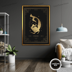 decorative wall art, pisces art canvas, zodiac wall decor, abstract fish painting, astrology gift, ocean inspired