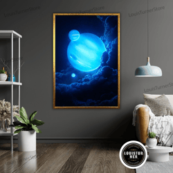 decorative wall art, planets in the sky canvas print, ready to hang, framed space art, outer space decor