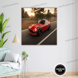 decorative wall art, red datsun fairlady art canvas print, ready to hang, framed wall decor, vintage car artwork, classi