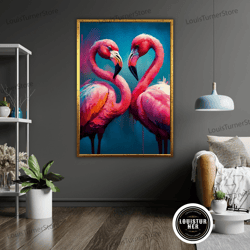 decorative wall art, tropical flamingo art canvas, pink flamingo wall decor, beach house art, coastal home decor