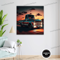 decorative wall art, vintage chevrolet c10 canvas art, truck wall decor, retro car print, garage art, man cave decor
