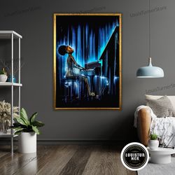 decorative wall art, woman playing piano art canvas, musical wall decor, piano lover gift, musician gift