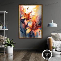 decorative wall art, yellow flower lily art canvas, floral wall decor, botanical painting, nature inspired gift