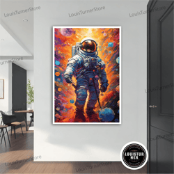 decorative wall art, astronaut canvas, astranot patterned print, space, modern painting, kids room poster, space canvas,