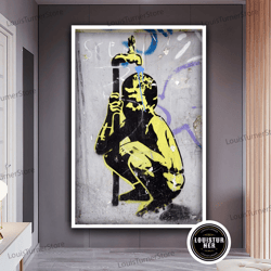 decorative wall art, banksy street art canvas, child bathing under the fountain canvas, banksy canvas wall art, street a
